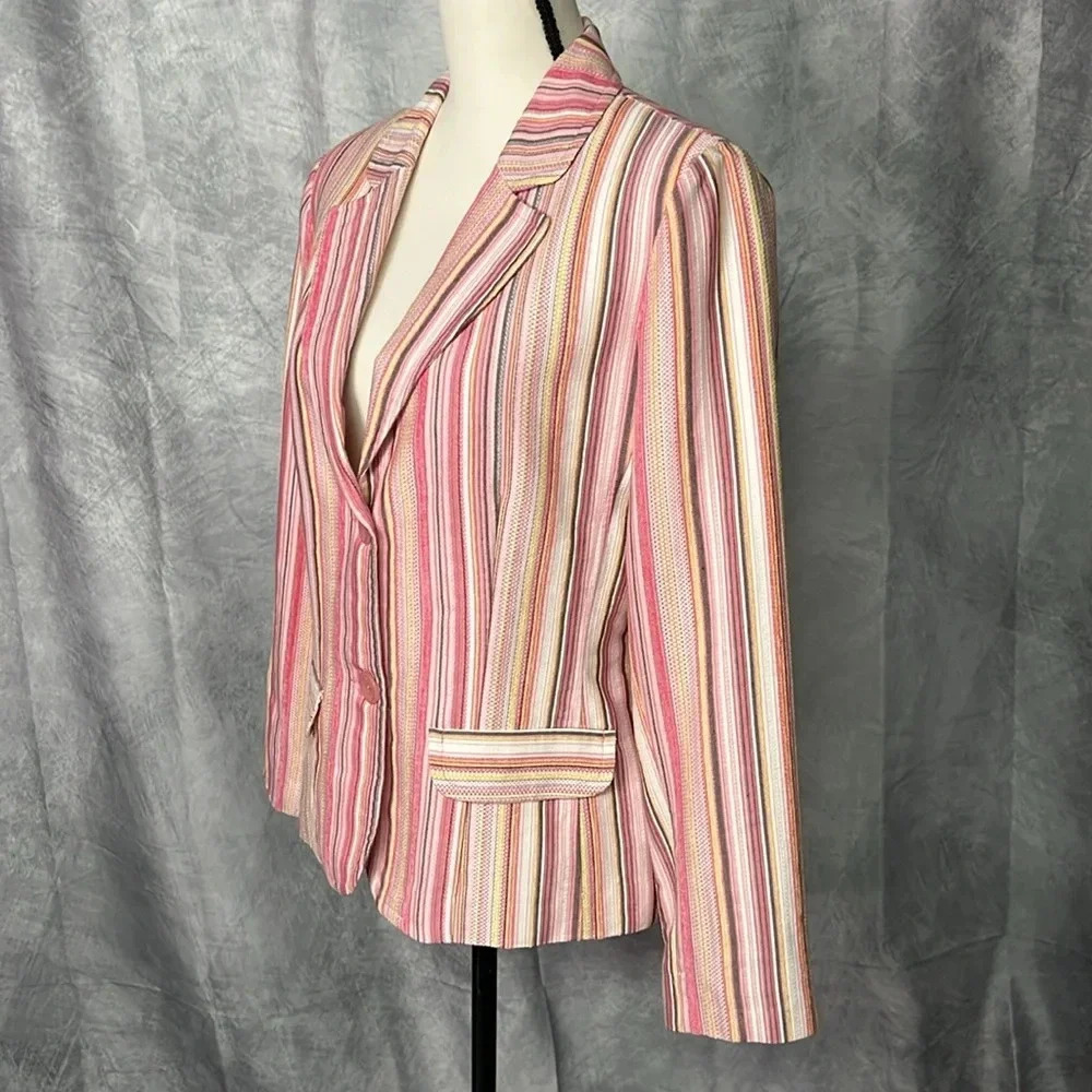 Dialogue Multi-Pink Striped Two Button Blazer - S… - image 4